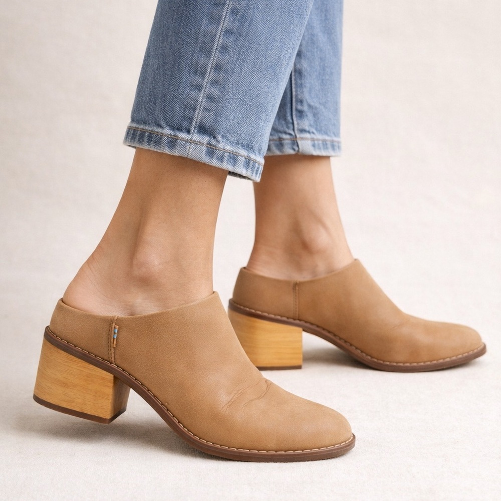TOMS Leather Block-Heel Mules — Women’s 6.5